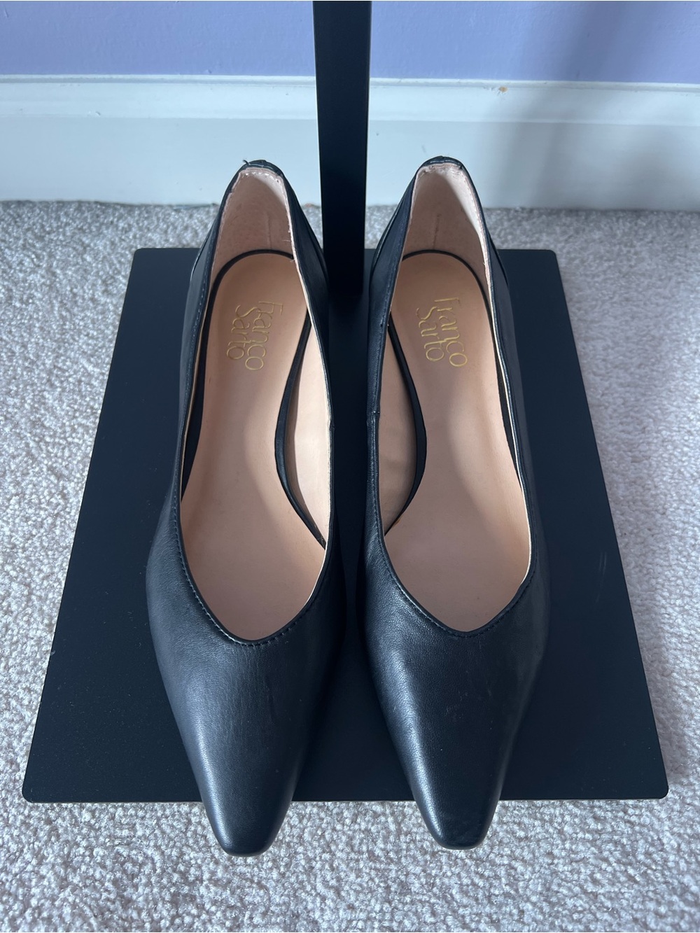 Franco Sarto Black Pointed Leather Slip-On Mules